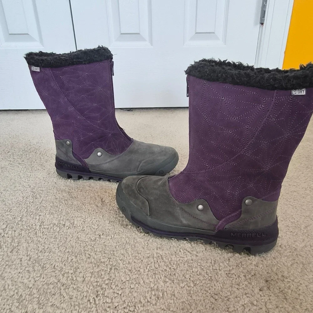 Merrell Tremblant Ezra Waterproof Boots Womens 8 Purple Suede Winter Gorpcore